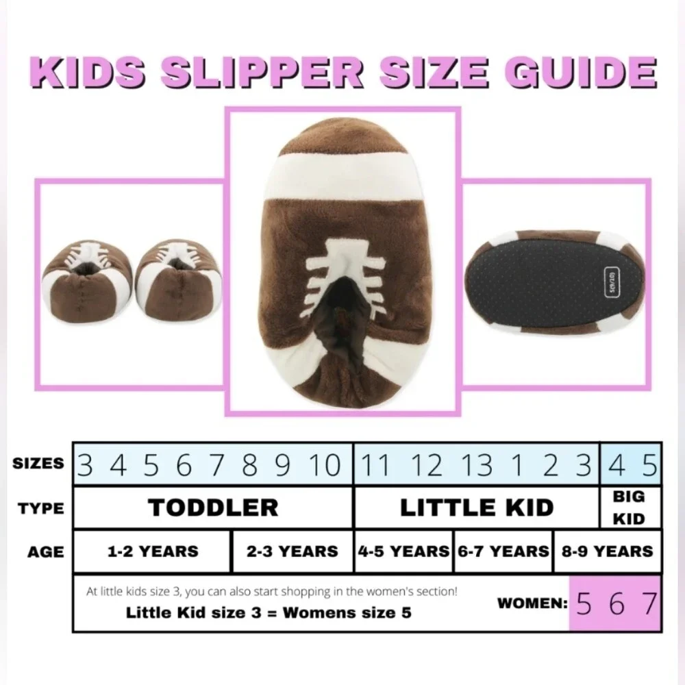 NWT Kids Football Plush Mooshy Slippers (Various Sizes Available)